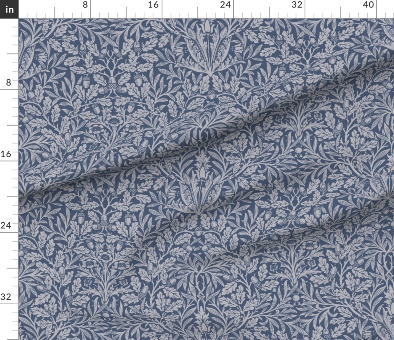 Blue Victorian Art Nouveau Dark Slate Blue Acorn William Morris Oak Tree Historic Arts And Crafts Custom Printed Fabric by Spoonflower Various Fabrics by the Yard or Fat Quarter